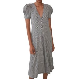 Zara Puff Sleeve Midi Gingham Dress